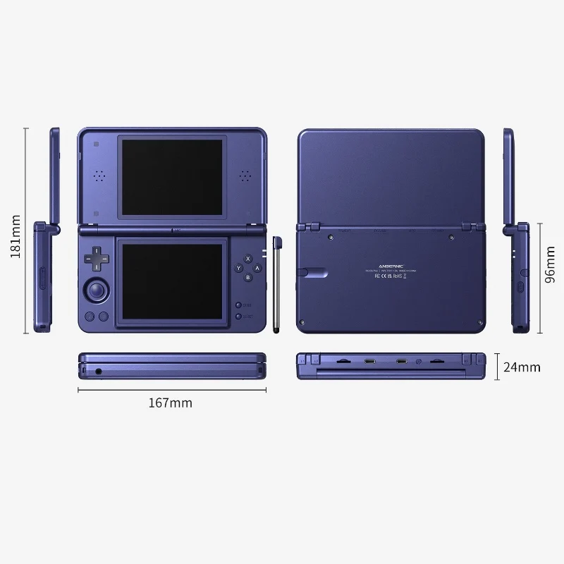 ANBERNIC RG DS Plus dual screen handheld with stylus